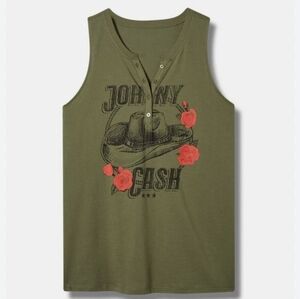 NWT Johnny Cash Classic Fit Cotton Henley Tank, olive green 0x or 4x